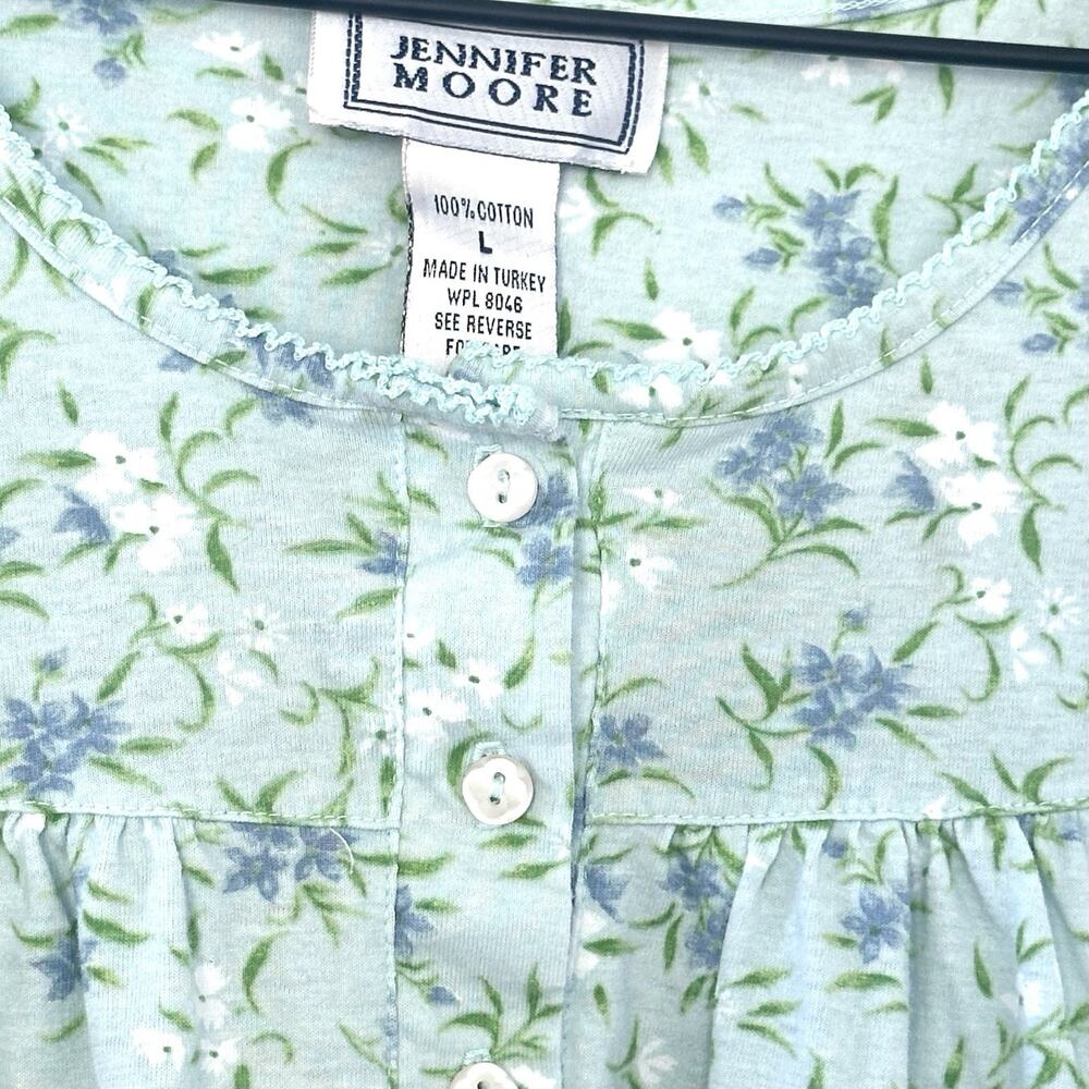 Vintage 90s Jennifer Moore 100% Cotton Nightgown floral Cottage House Dress L - Picture 4 of 11